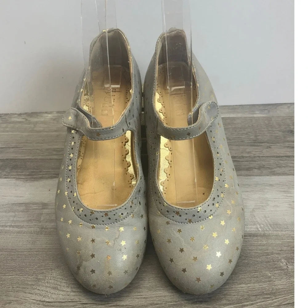 Mini Boden Girls Star Print Leather Mary Jane Flats Blue Gold EU 33 US 2 C1698